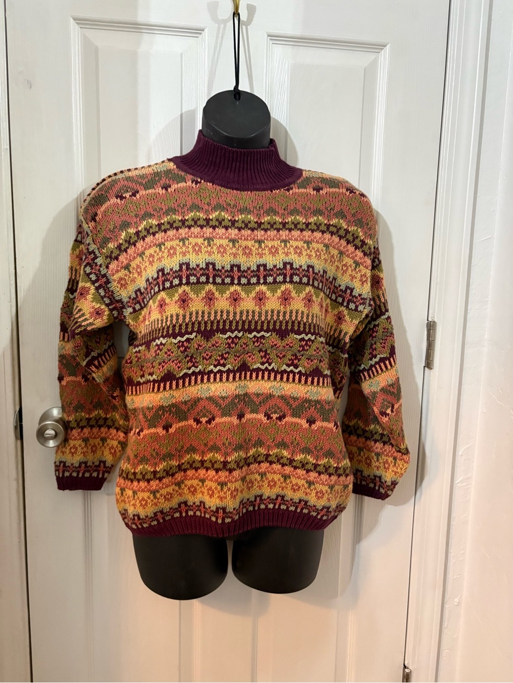 Forenza Multicolor Fair Isle Turtleneck Sweater with Burgundy Trim